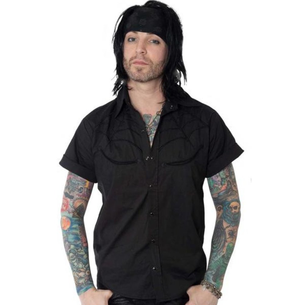 Spiderweb Black Western Shirt Men's Goth Fashion